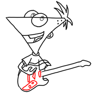 Step 11 How to Draw Phineas Playing Guitar from Phineas and Ferb for Kids : Step by Step Drawing Lesson