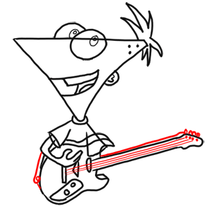 Step 12 How to Draw Phineas Playing Guitar from Phineas and Ferb for Kids : Step by Step Drawing Lesson