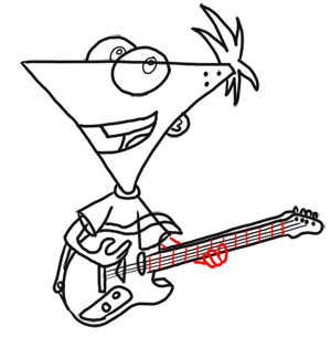 13 How to Draw Phineas Playing Guitar from Phineas and Ferb for Kids : Step by Step Drawing Lesson