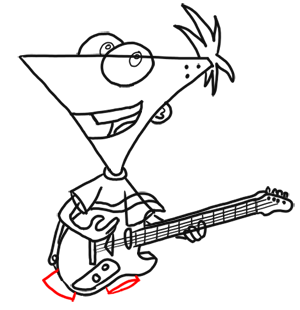 Step 14 How to Draw Phineas Playing Guitar from Phineas and Ferb for Kids : Step by Step Drawing Lesson