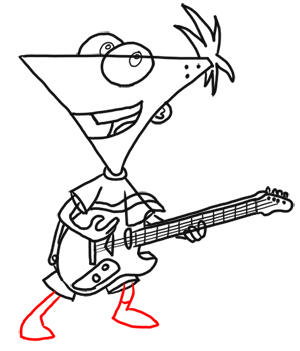 Step 15 How to Draw Phineas Playing Guitar from Phineas and Ferb for Kids : Step by Step Drawing Lesson