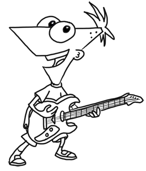 Finished-How to Draw Phineas Playing Guitar from Phineas and Ferb for Kids : Step by Step Drawing Lesson