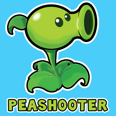 How to draw Pea Shooter from Plants vs. Zombies Game with easy step by step drawing tutorial