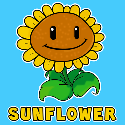 How to draw Sunflower from Plants vs. Zombies Game with easy step by step drawing tutorial
