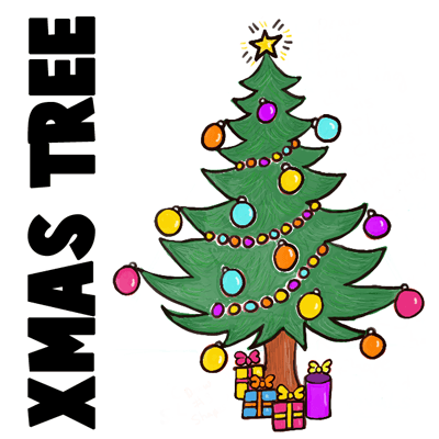 How to Draw a Christmas Tree with Gifts & Presents Under it