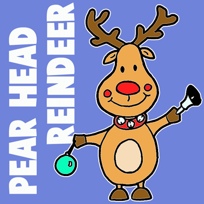 Simple Cartoon Reindeer with Christmas Ornament and Bell