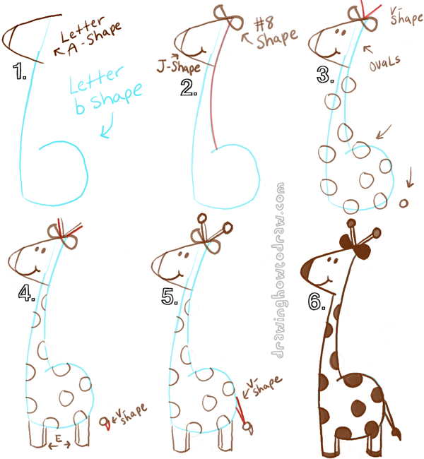 how to draw a giraffe step by step for kids