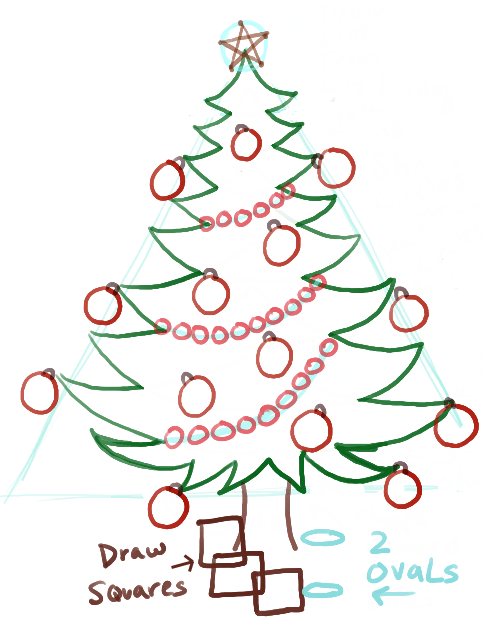 How to Draw a Christmas Tree With Presents - HelloArtsy