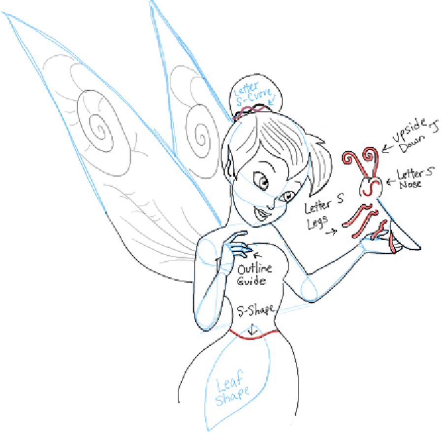 how to draw tinkerbell outline