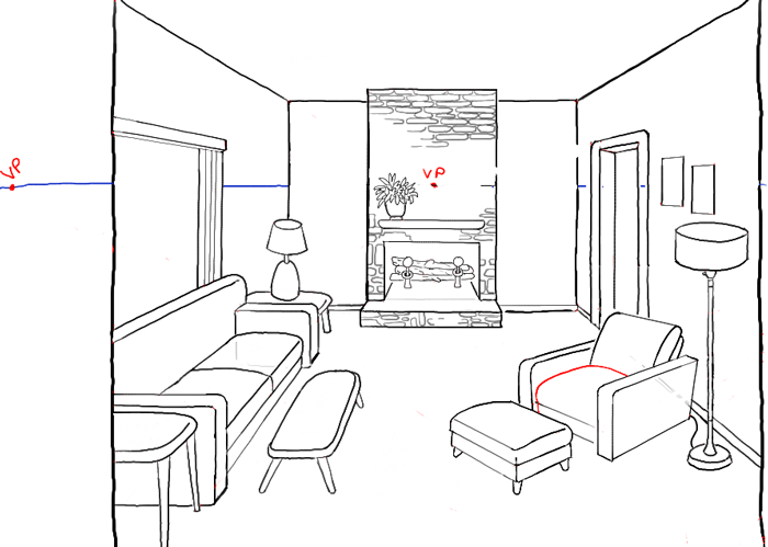 How To Draw A Room With Perspective Drawing Tutorial Of A Living Room 