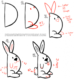 Big Guide to Drawing Cartoon Bunny Rabbits with Basic Shapes for Kids ...