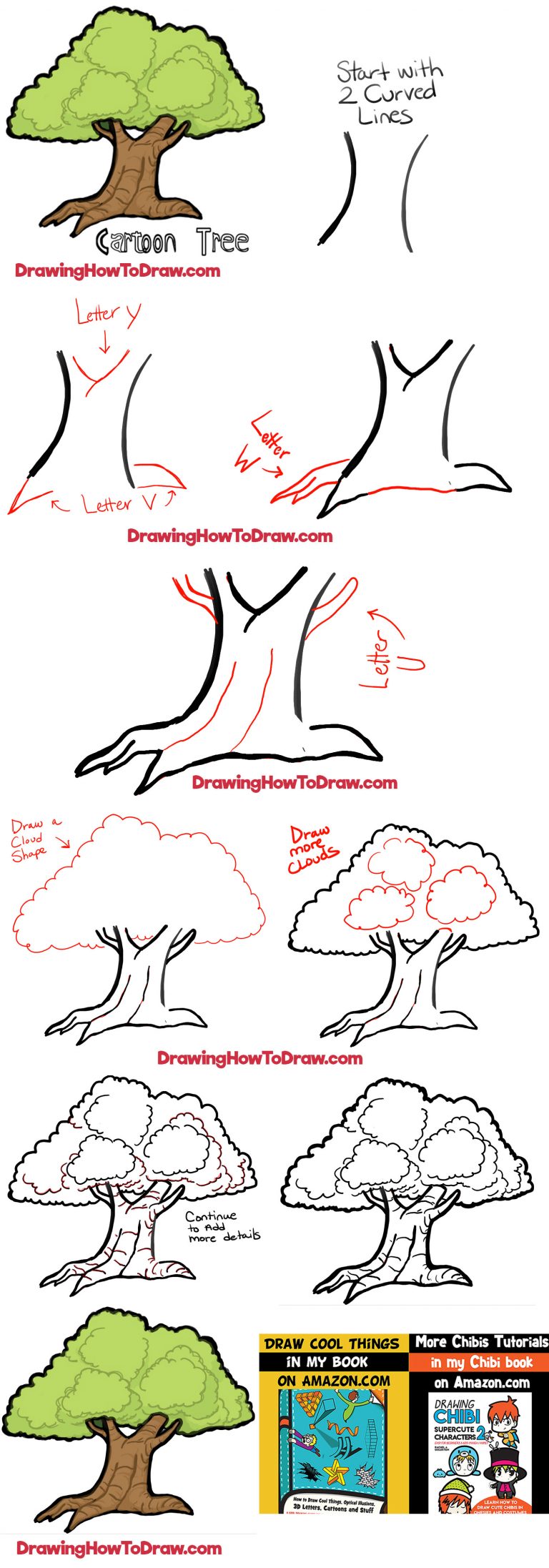 How to Draw Cartoon Trees with Easy Step by Step Drawing Tutorial How