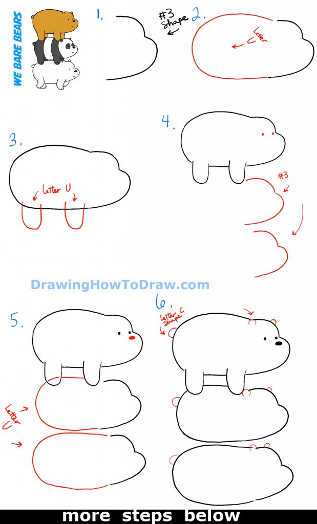 How to Draw Grizzly, Panda and Ice Bear from We Bare Bears Bearstack ...