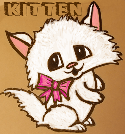 How to Draw Cute Cartoon Kitten with Pretty Bow in Easy Step by Step Drawing Tutorial