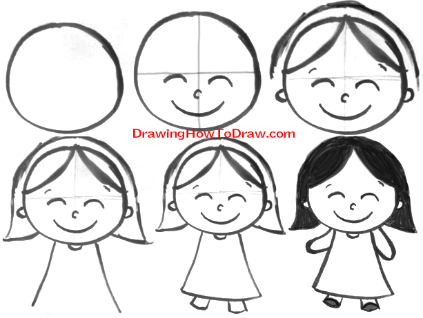 Cartoon drawing by hand girl face, quick drawing by simple lines. Stock  Vector | Adobe Stock