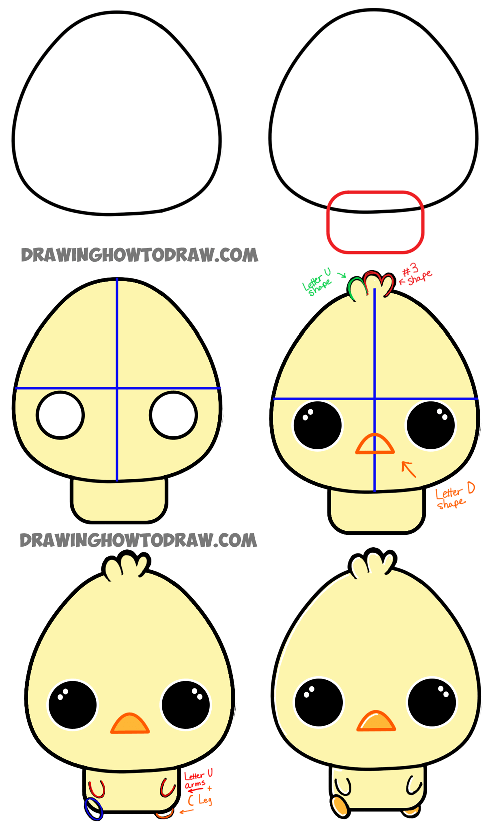 How to Draw a Cartoon Chibi Baby Chick Easy Tutorial for Kids How