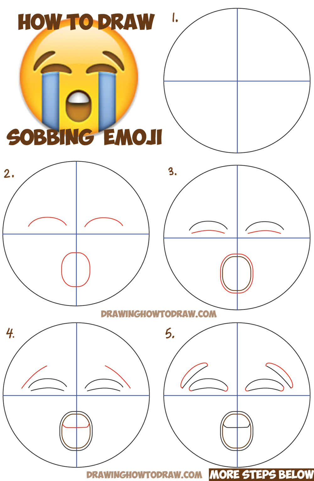 How to Draw Sobbing Crying Emoji Face with Easy Steps Lesson - How to ...