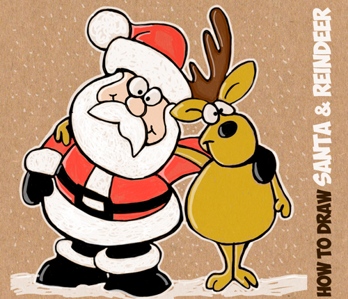 cartoon santa and his reindeer