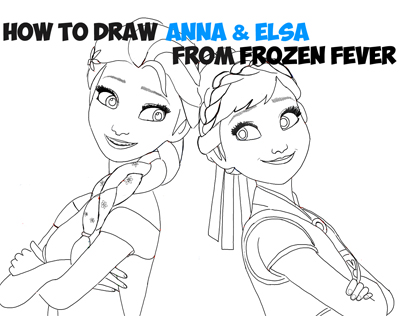 How to Draw Anna and Elsa from Disney's Frozen Fever with Easy Steps