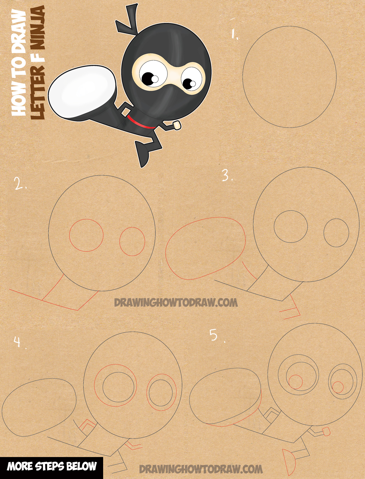 how to draw a ninja step by step for kids