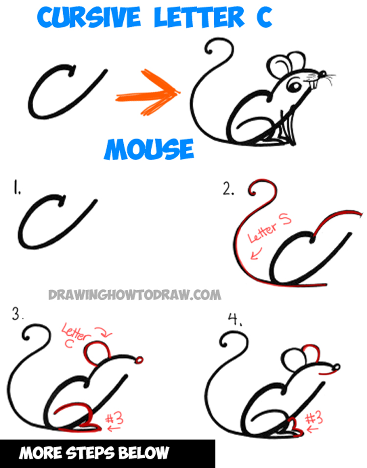 How to Draw a Cartoon Mouse from Cursive Letter A Shape : Drawing ...