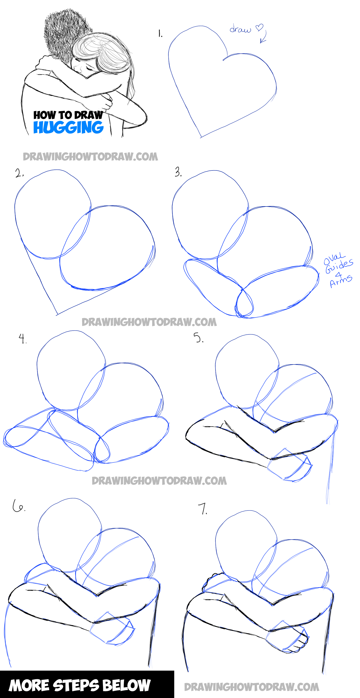 how to draw anime couples hugging step by step