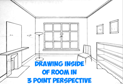 How to Draw the Inside of a Room with 3 Point Perspective Techniques - Step by Step Drawing Tutorial