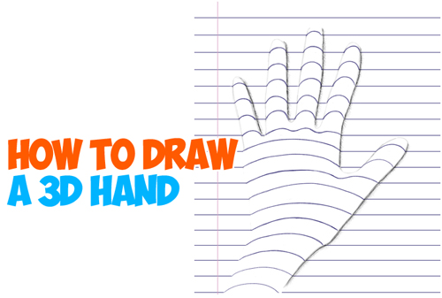 fun drawing trick for drawing 3-dimensional hands on notebook paper