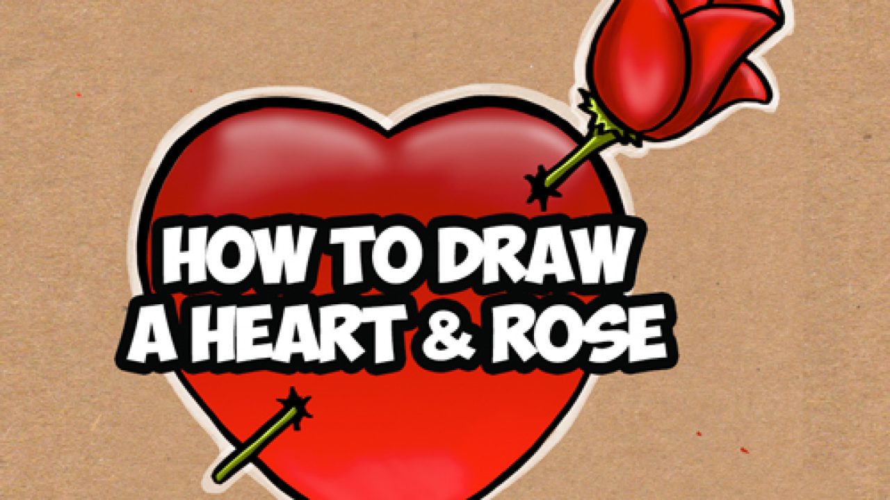 how to draw a heart with a rose through it