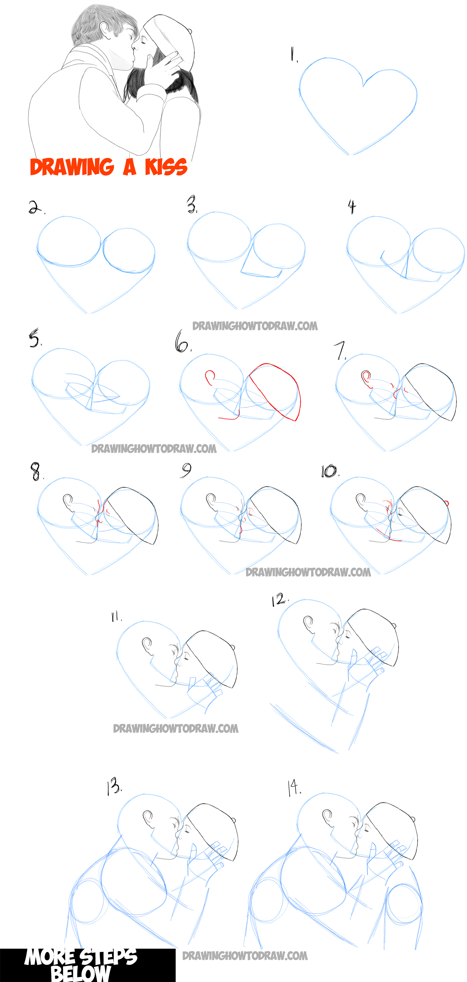 How to Draw Romantic Kisses Between Two Lovers - Step by Step Drawing  Tutorial - How to Draw Step by Step Drawing Tutorials