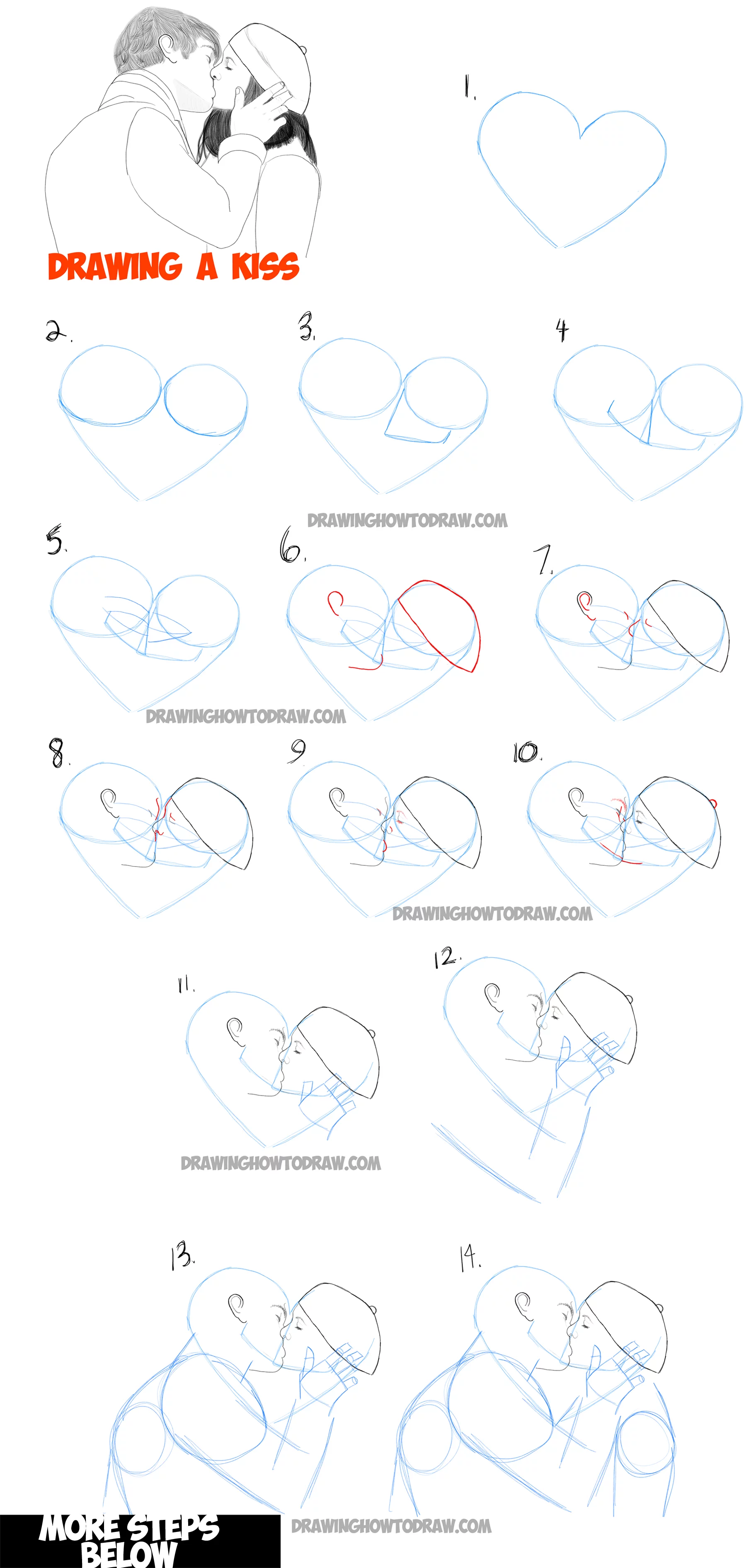how to draw two people kissing step by step