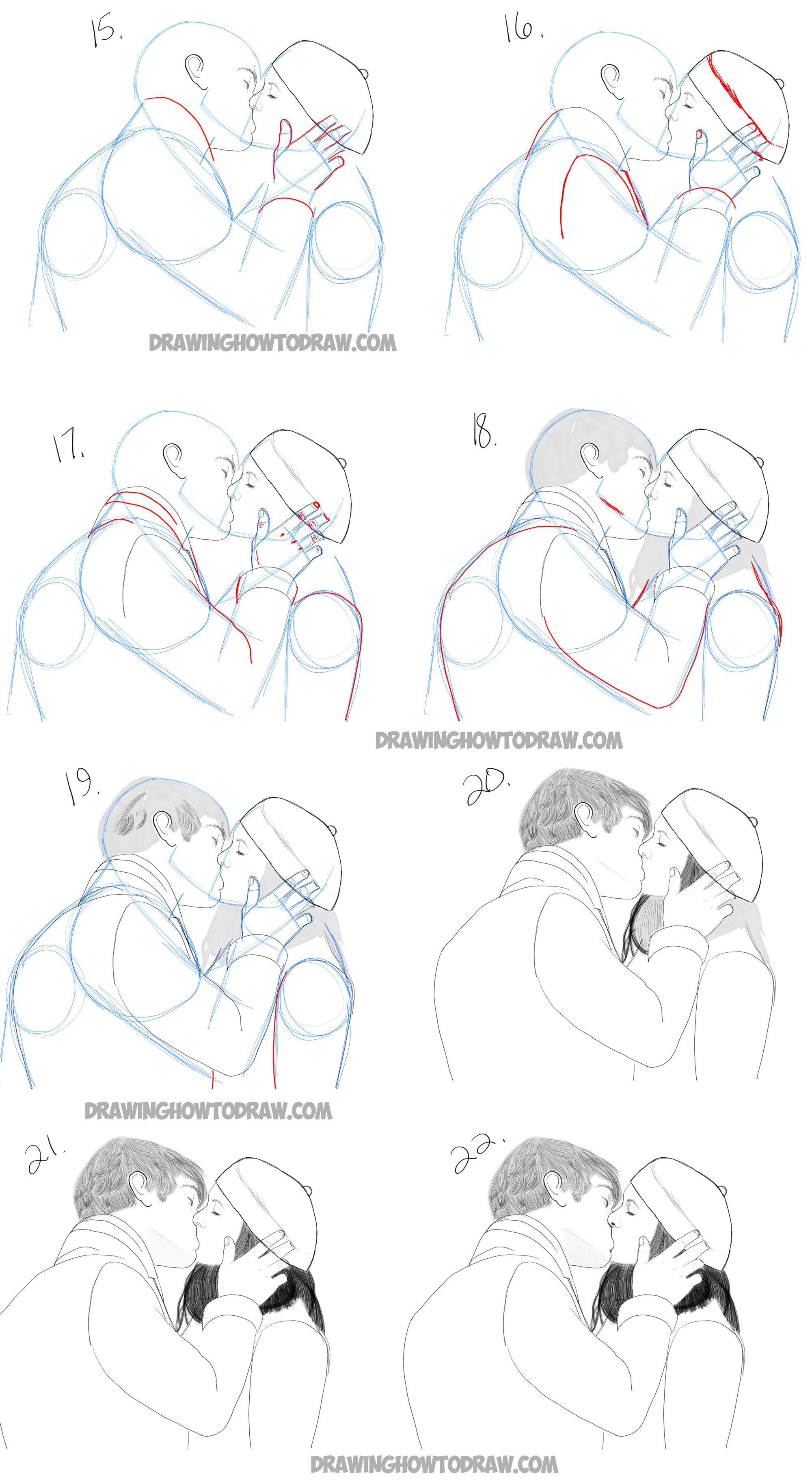 How to Draw Romantic Kisses Between Two Lovers - Step by Step Drawing