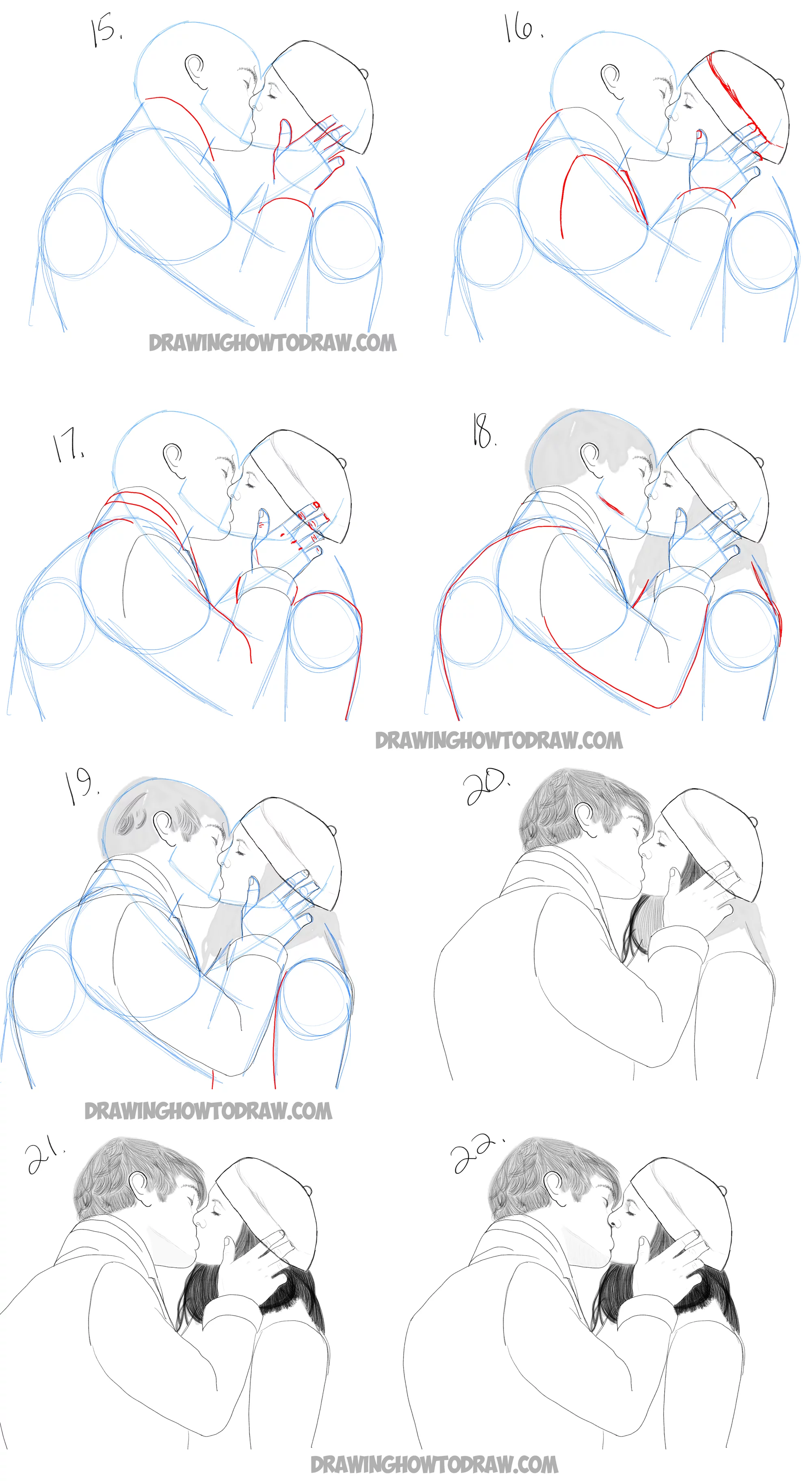 How to draw anime people kissing STEP BY STEP for beginners! 