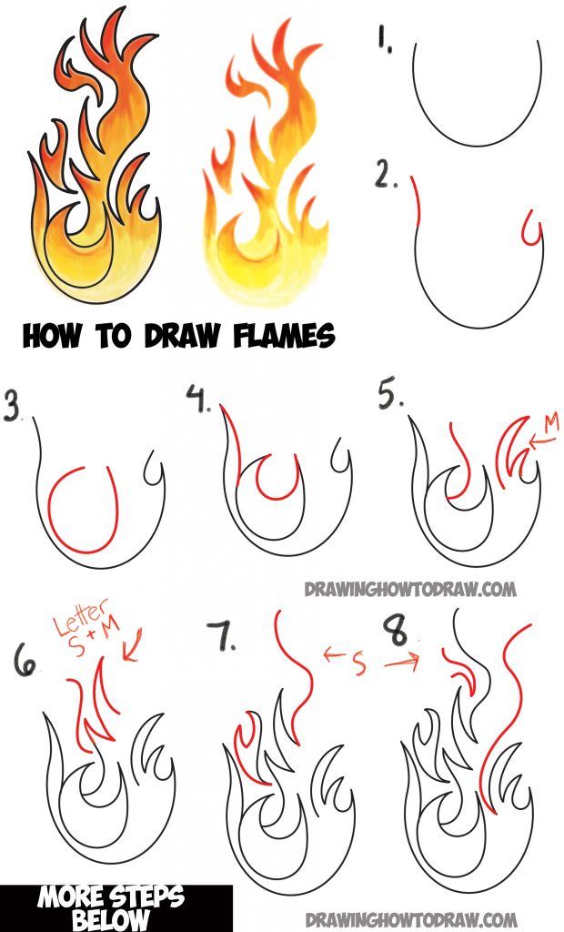 How to Draw Flames and Drawing Cartoon Fire Drawing Tutorial - How to