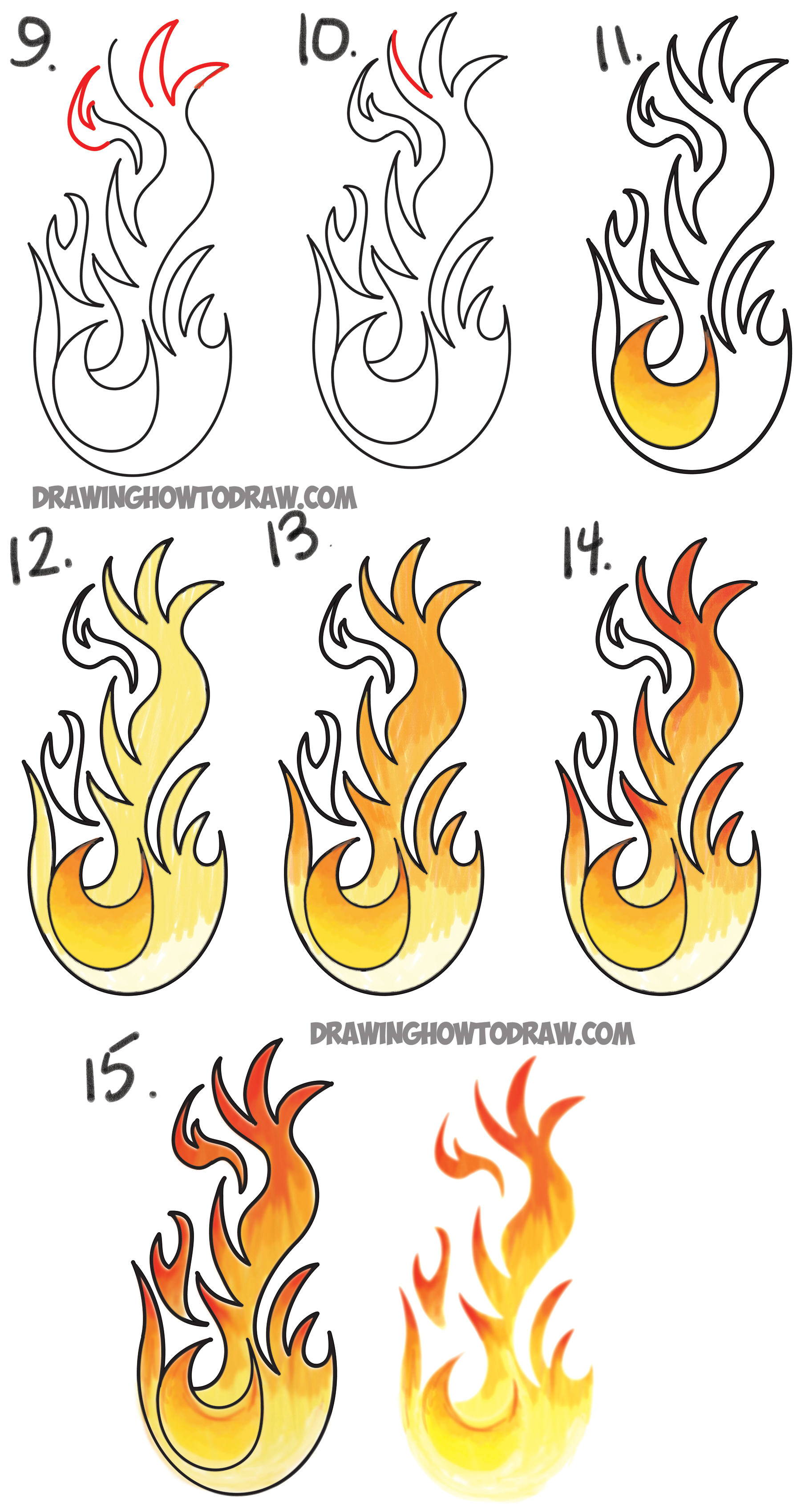 how to draw flames step by step easy