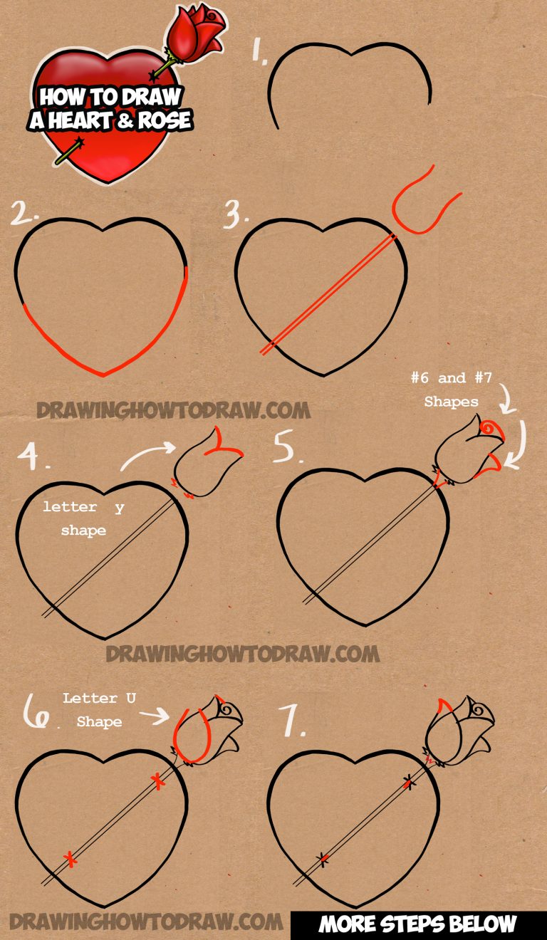 How to Draw a Heart with a Rose Piercing it Like an Arrow – How to Draw ...