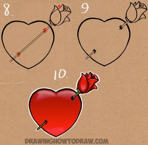 How to Draw a Heart with a Rose Piercing it Like an Arrow – How to Draw ...