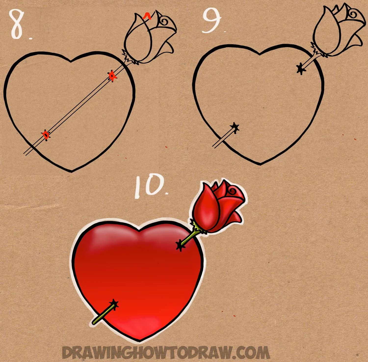how to draw hearts with flowers