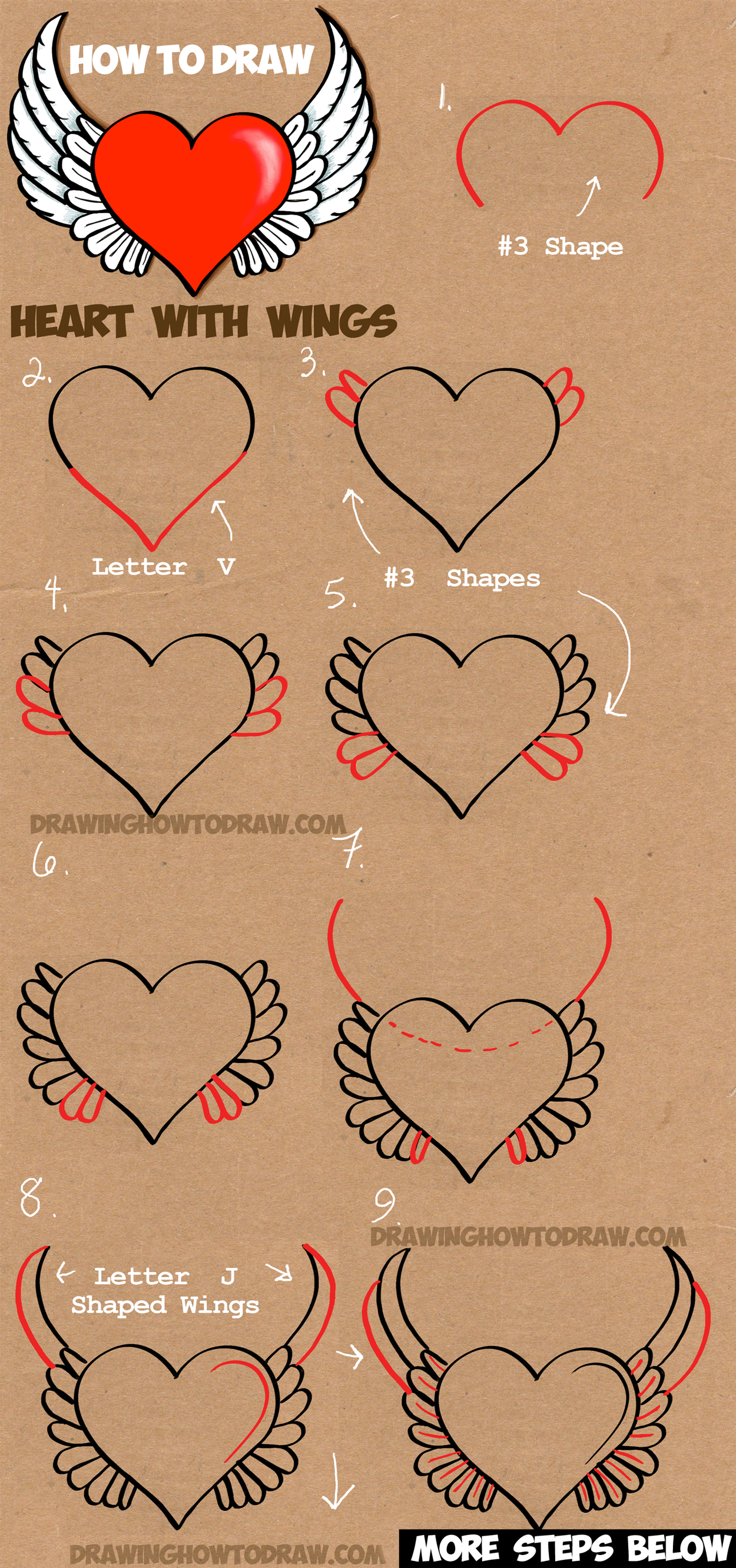 how to draw a heart with wings step by step tutorial