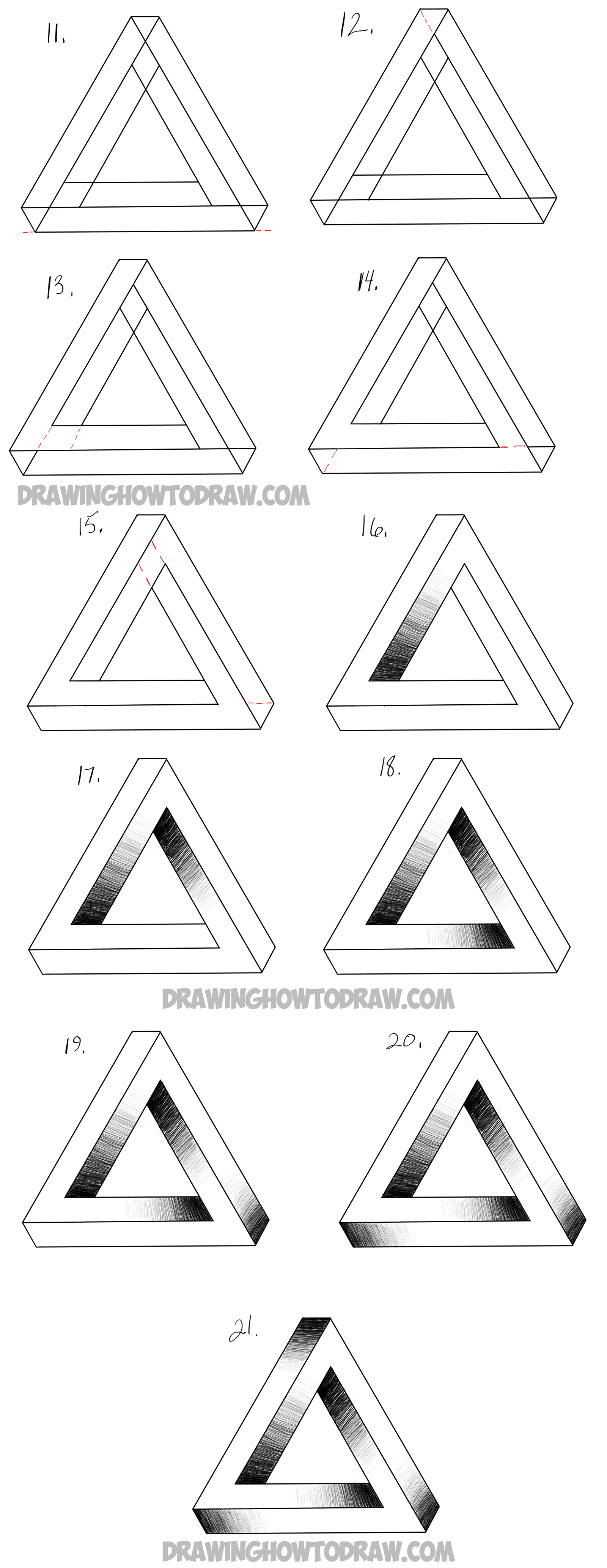 drawing an impossible triangle step by step drawing tutorial
