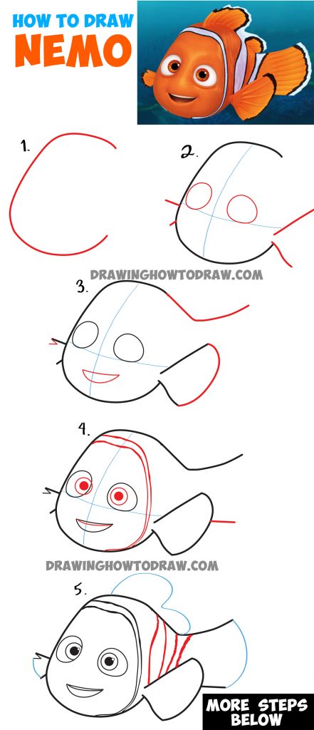 How to Draw Nemo from Disney’s Finding Dory : Step by Step Drawing ...