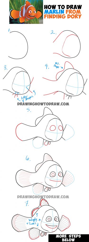 How to Draw Marlin from Finding Dory and Finding Nemo – Easy Step by ...