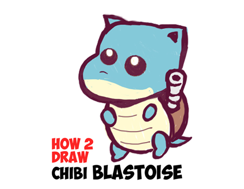 Learn How to Draw Cute Baby Chibi Blastoise from Pokemon Simple Step by Step Drawing Lesson