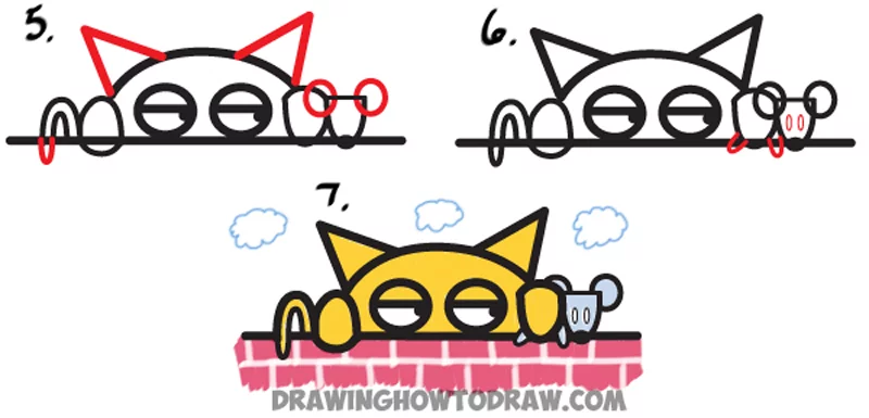 How To Draw Cartoon Cat Catching Mouse From The Word Meow How To Draw Step By Step Drawing Tutorials