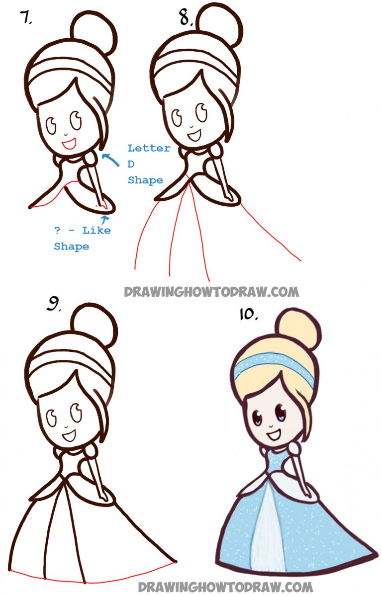 How to Draw Cute Baby Chibi Cinderella – Easy Step by Step Drawing ...