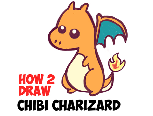 how to draw a baby chibi charizard from pokemon in easy steps