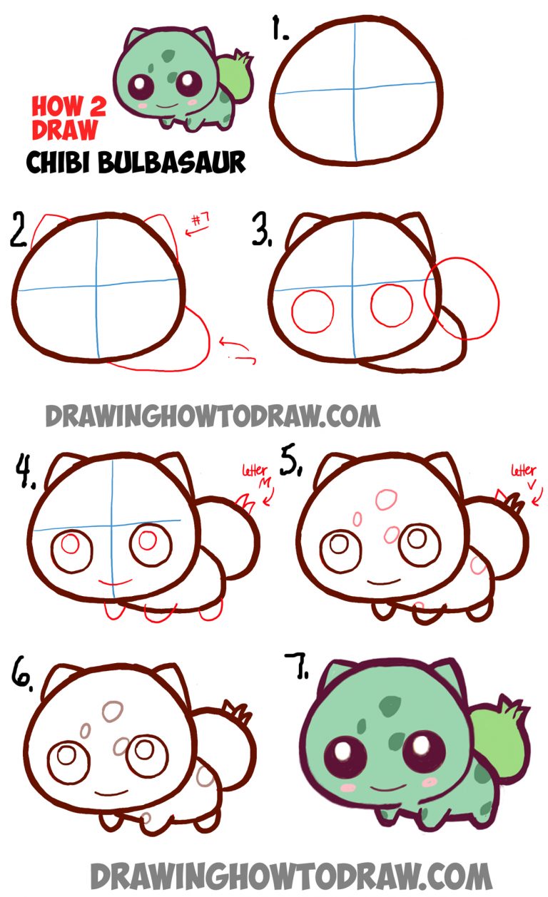 How to Draw Cute Baby Chibi Bulbasaur from Pokemon in Easy Steps ...