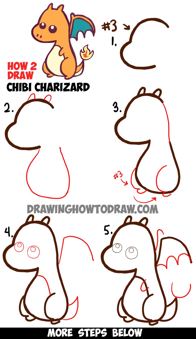 How to Draw a Cute Baby Chibi Charizard from Pokemon in Easy Steps