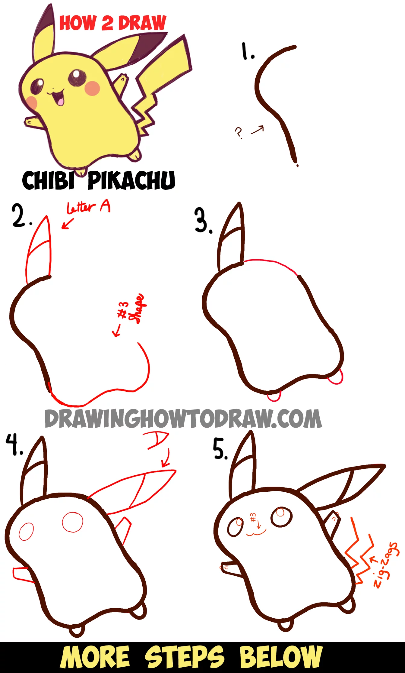 How To Draw Cute Baby Chibi Pikachu From Pokemon Step By Step Drawing Tutorial How To Draw Step By Step Drawing Tutorials