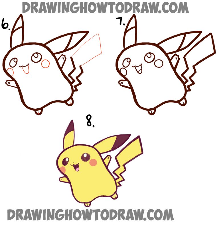 How to Draw Cute Baby Chibi Pikachu from Pokemon – Step by Step Drawing ...